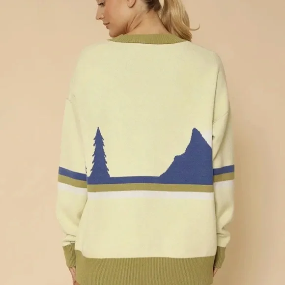 New nwt miss sparkling landscape mountain cardigan sweater M L ADORABLE - Picture 3 of 3